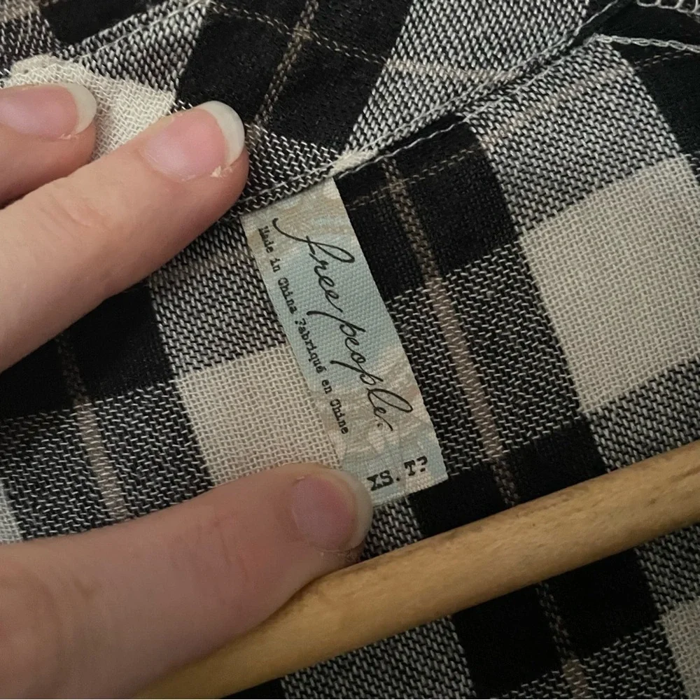 Free People Black White Checkered Gauzy Flannel Button up Top with Cutouts XS - Picture 2 of 6